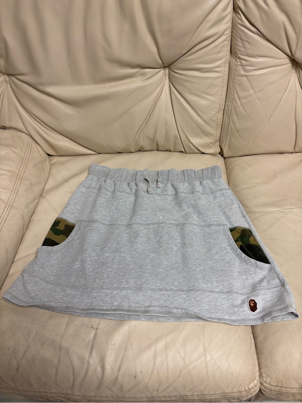 BAPE sz S Gray Fleece Skirt Kangaroo Pocket Camo Bathing Ape Japan
